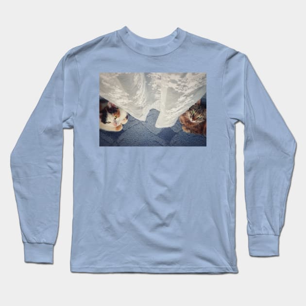 two kittens looking up Long Sleeve T-Shirt by psychoshadow